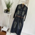 Retro Collared Slit Denim Dress